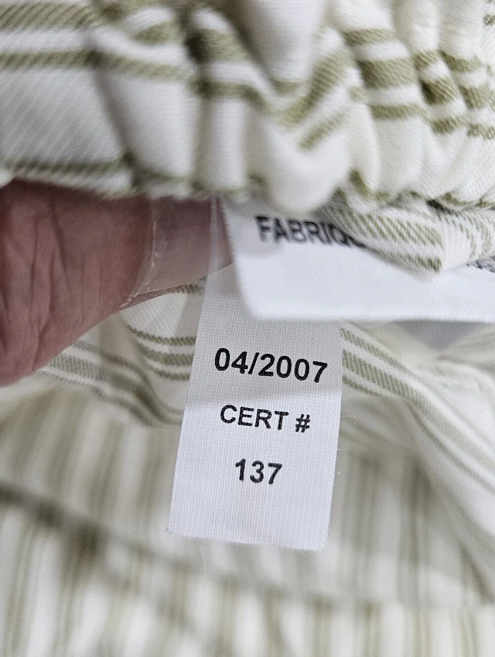 VTG Pottery Barn Olive Green Cream Ticking Stripe KING Fitted Sheet Cotton 2007